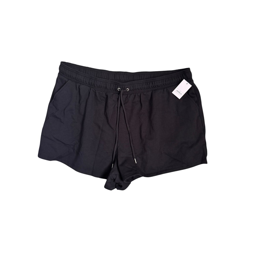 Auden Womens Plus Size 2X Black Fleece Lounge Shorts Drawstring Pockets NEW